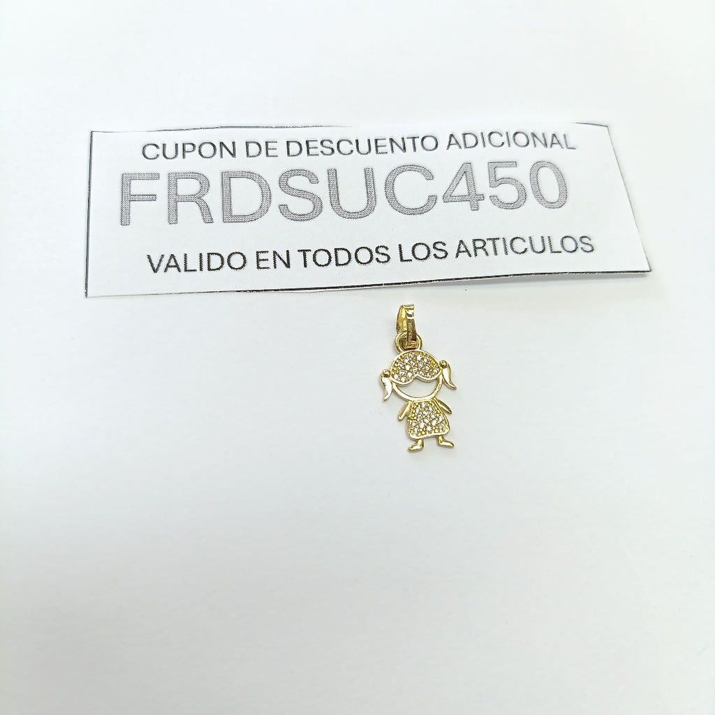 DIJE TEJIDO NIÑA CON CIRCONIAS 14K 0.9 GR (NUEVO)