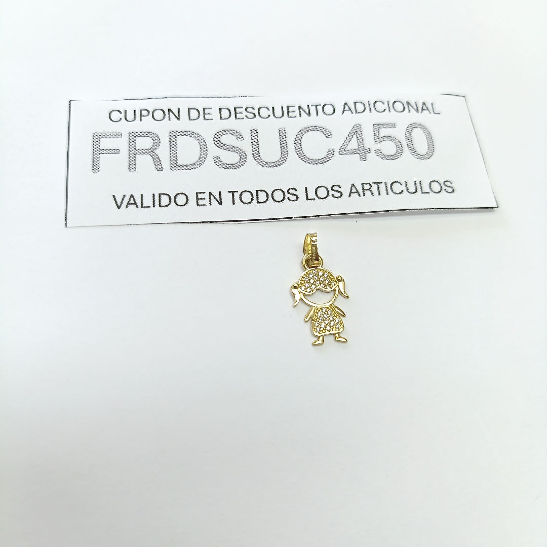 DIJE TEJIDO NIÑA CON CIRCONIAS 14K 0.9 GR (NUEVO)