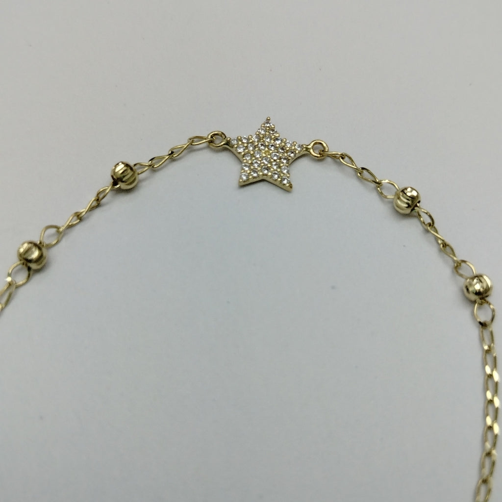 PULSERA ESPECIAL CON ESTRELLA Y CIRCONIAS 14K 18 CM 1.4 GR (NUEVO)