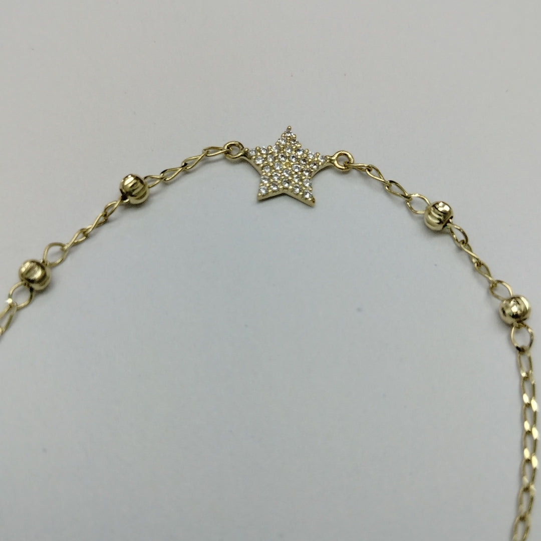 PULSERA ESPECIAL CON ESTRELLA Y CIRCONIAS 14K 18 CM 1.4 GR (NUEVO)