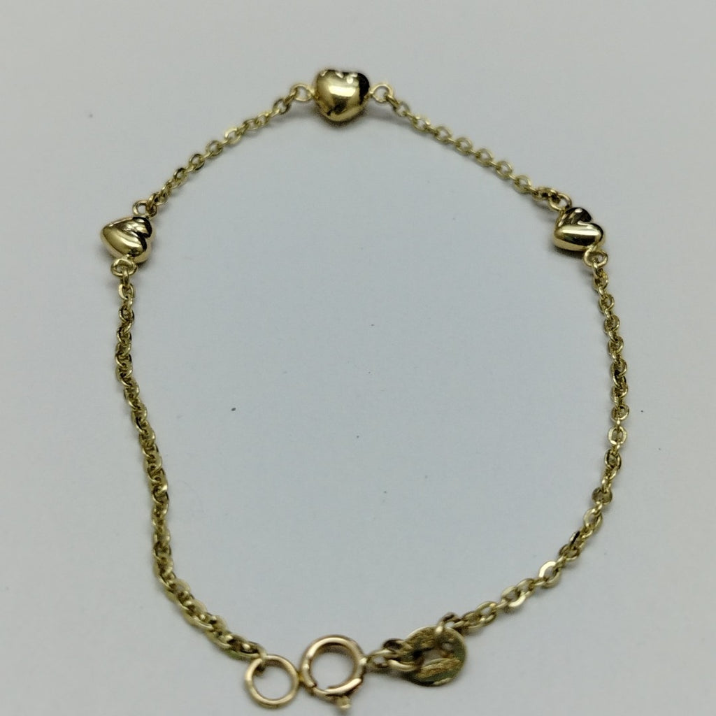 PULSERA TEJIDO ESPECIAL CON CORAZONES 14K 18 CM 1.6 GR (NUEVO)