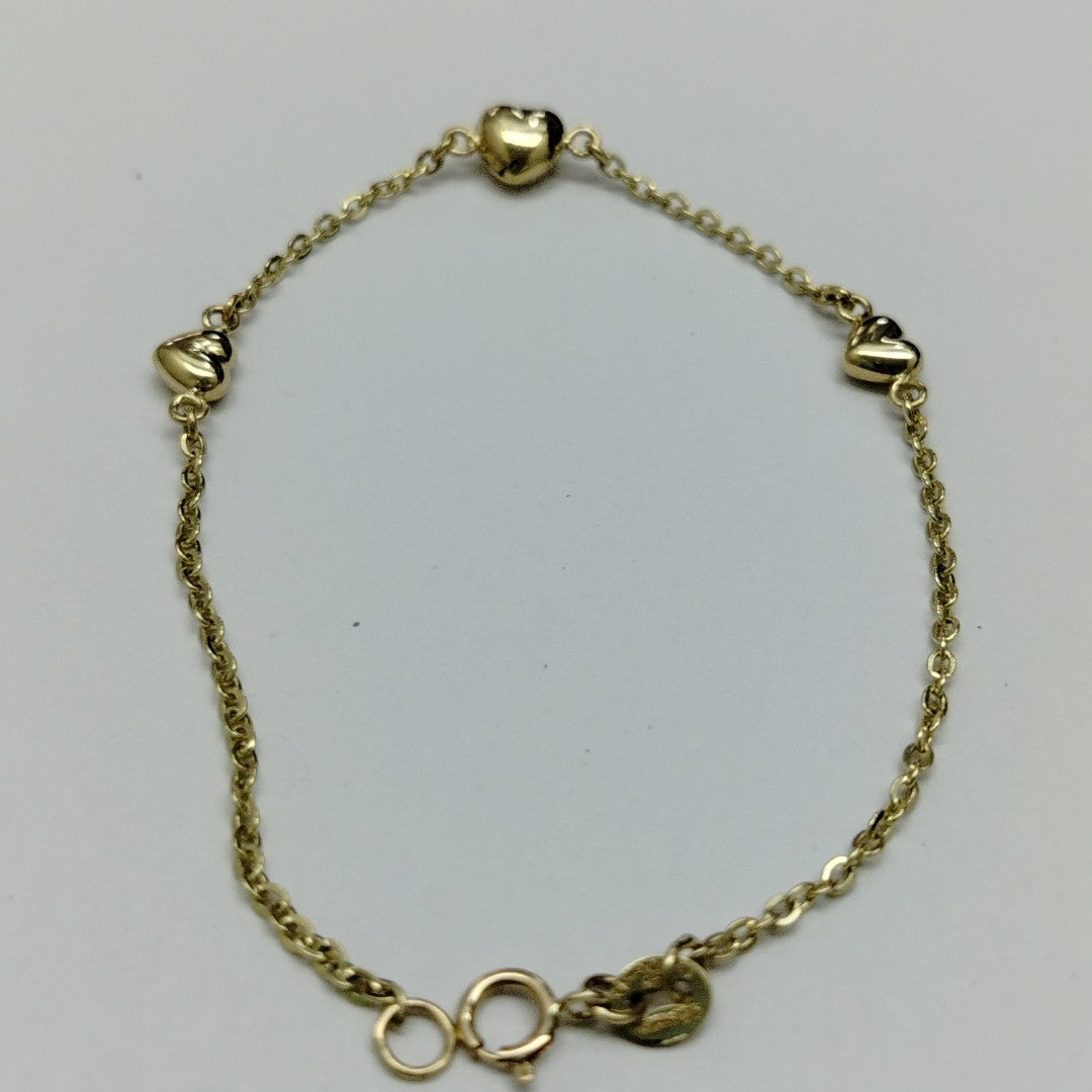 PULSERA TEJIDO ESPECIAL CON CORAZONES 14K 18 CM 1.6 GR (NUEVO)