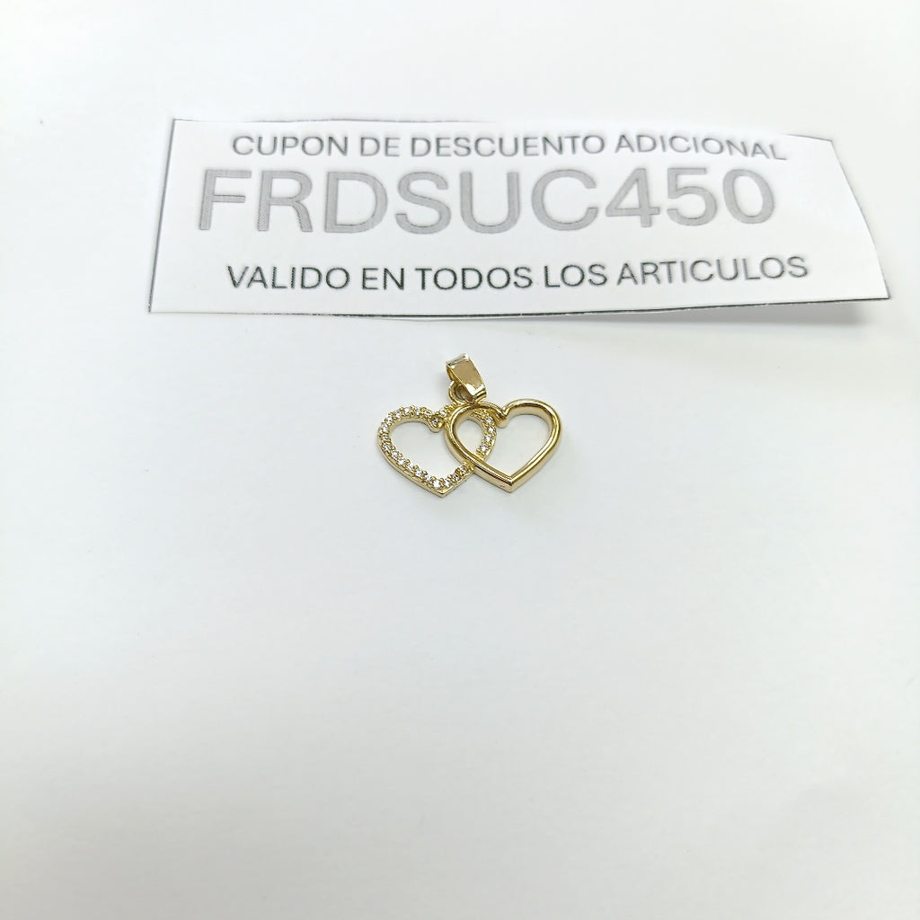 DIJE TEJIDO DOS CORAZONES CON CIRCONIAS 14K 1.4 GR (NUEVO)