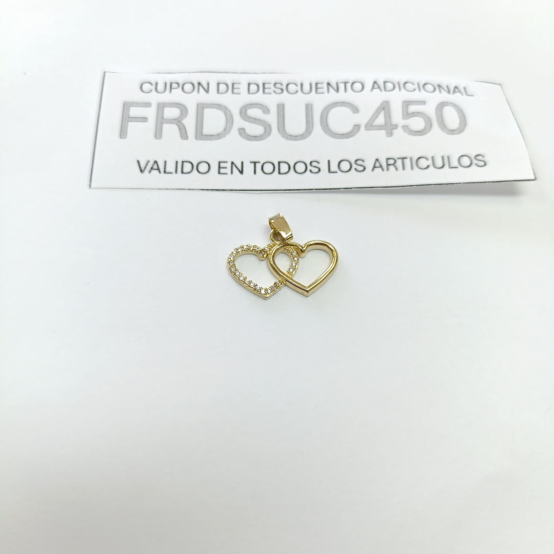 DIJE TEJIDO DOS CORAZONES CON CIRCONIAS 14K 1.4 GR (NUEVO)