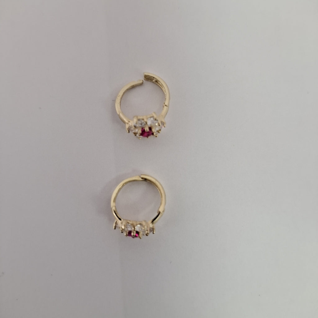 ARETES HUGGIES CON CIRCONIAS Y PIEDRA DE COLOR 14K 1.8 GR (NUEVO)