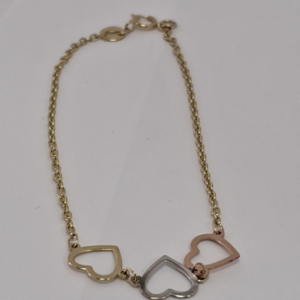PULSERA ESPECIAL CON CORAZONES 14K 18 CM 1.4 GR (NUEVO)