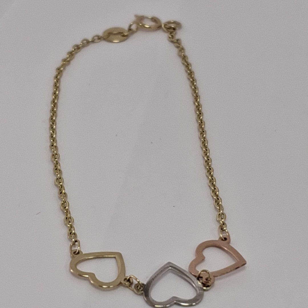 PULSERA ESPECIAL CON CORAZONES 14K 18 CM 1.4 GR (NUEVO)