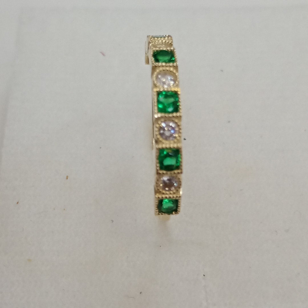 ANILLOS TEJIDO ANILLITO C CIRCONIAS Y PIEDRAS VERDES 14K 9 1.5 GR (NUEVO)
