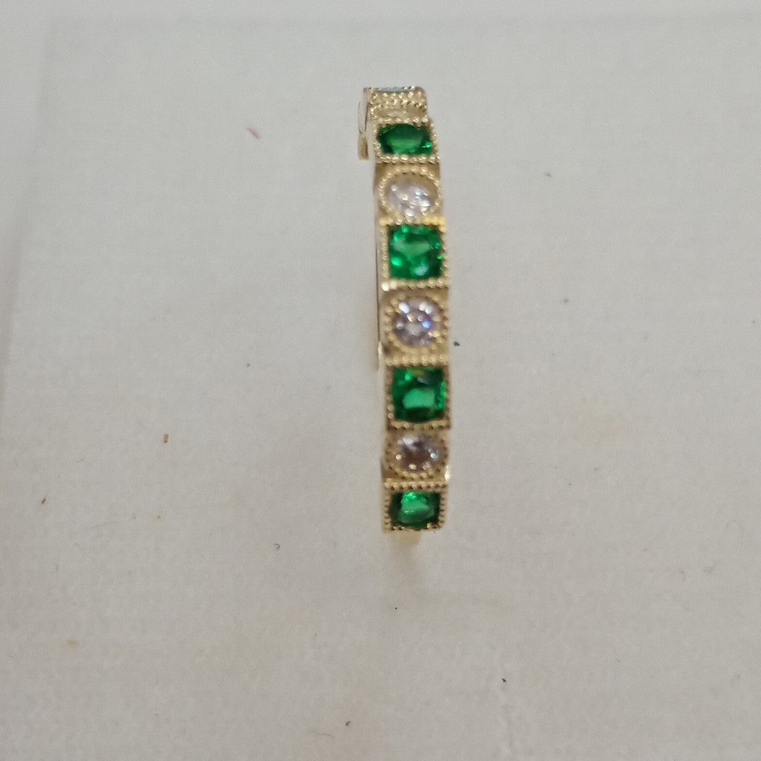 ANILLOS TEJIDO ANILLITO C CIRCONIAS Y PIEDRAS VERDES 14K 9 1.5 GR (NUEVO)