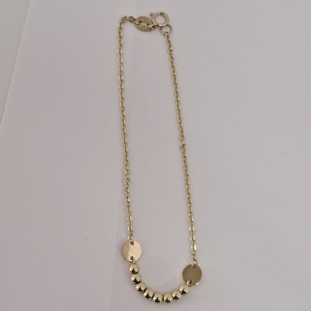 PULSERA TEJIDO ESPECIAL CON BOLITAS 14K 18 CM 1.8 GR (NUEVO)