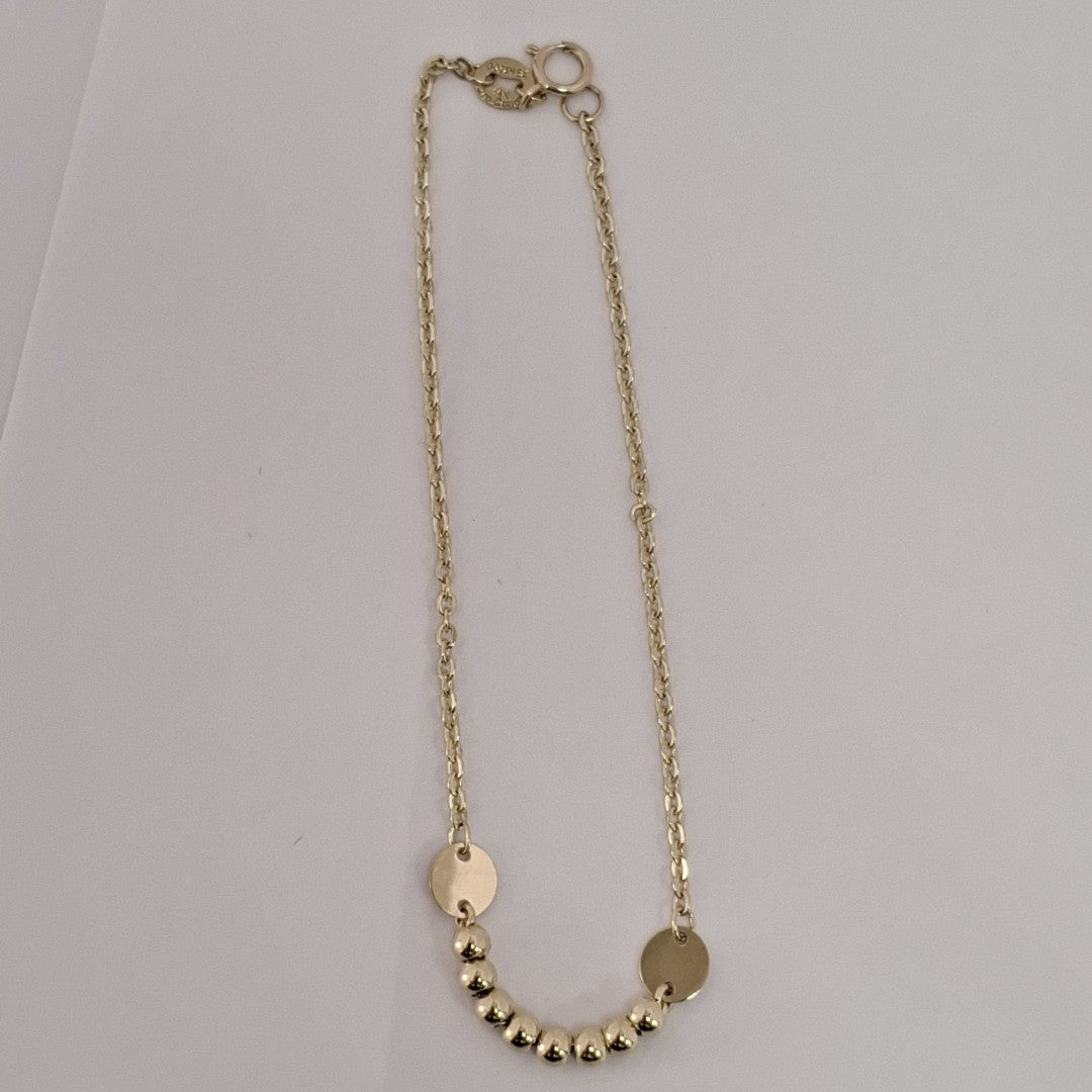 PULSERA TEJIDO ESPECIAL CON BOLITAS 14K 18 CM 1.8 GR (NUEVO)