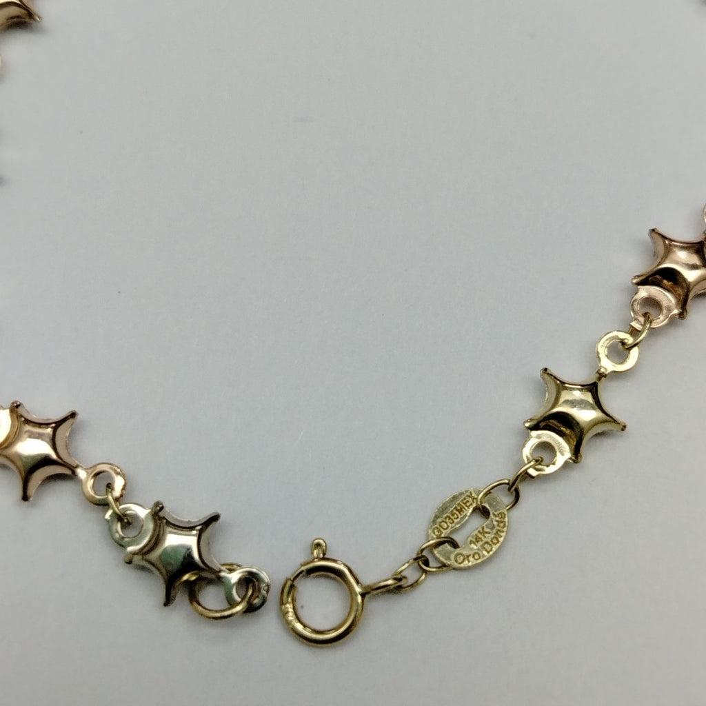 PULSERA TEJIDO ESPECIAL ESTRELLAS COMBINADAS 14K 18 CM 2.3 GR (NUEVO)