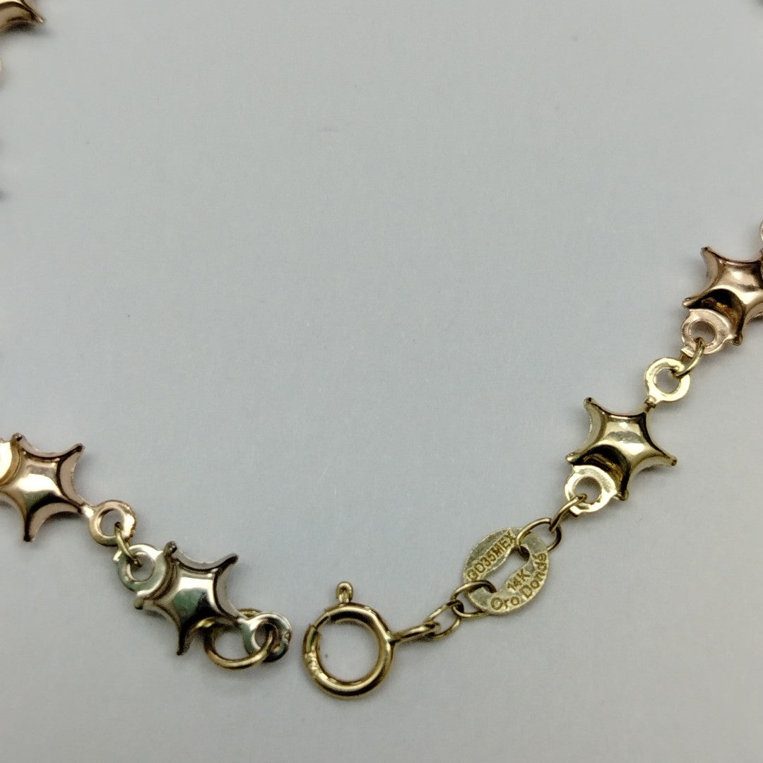 PULSERA TEJIDO ESPECIAL ESTRELLAS COMBINADAS 14K 18 CM 2.3 GR (NUEVO)