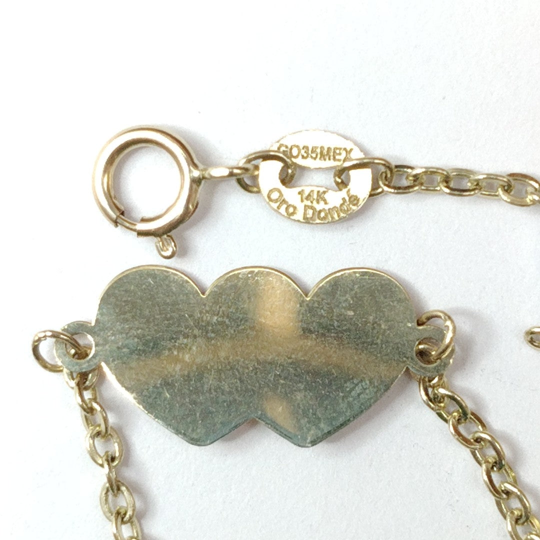 PULSERA TEJIDO ESPECIAL CON DOS CORAZONES 14K 18 CM 1.7 GR (NUEVO)
