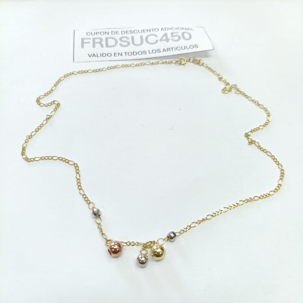 CADENA GARGANTILLA 3X1 CON ESFERAS COMBINADAS 14K 45 CM 3.1 GR (NUEVO)