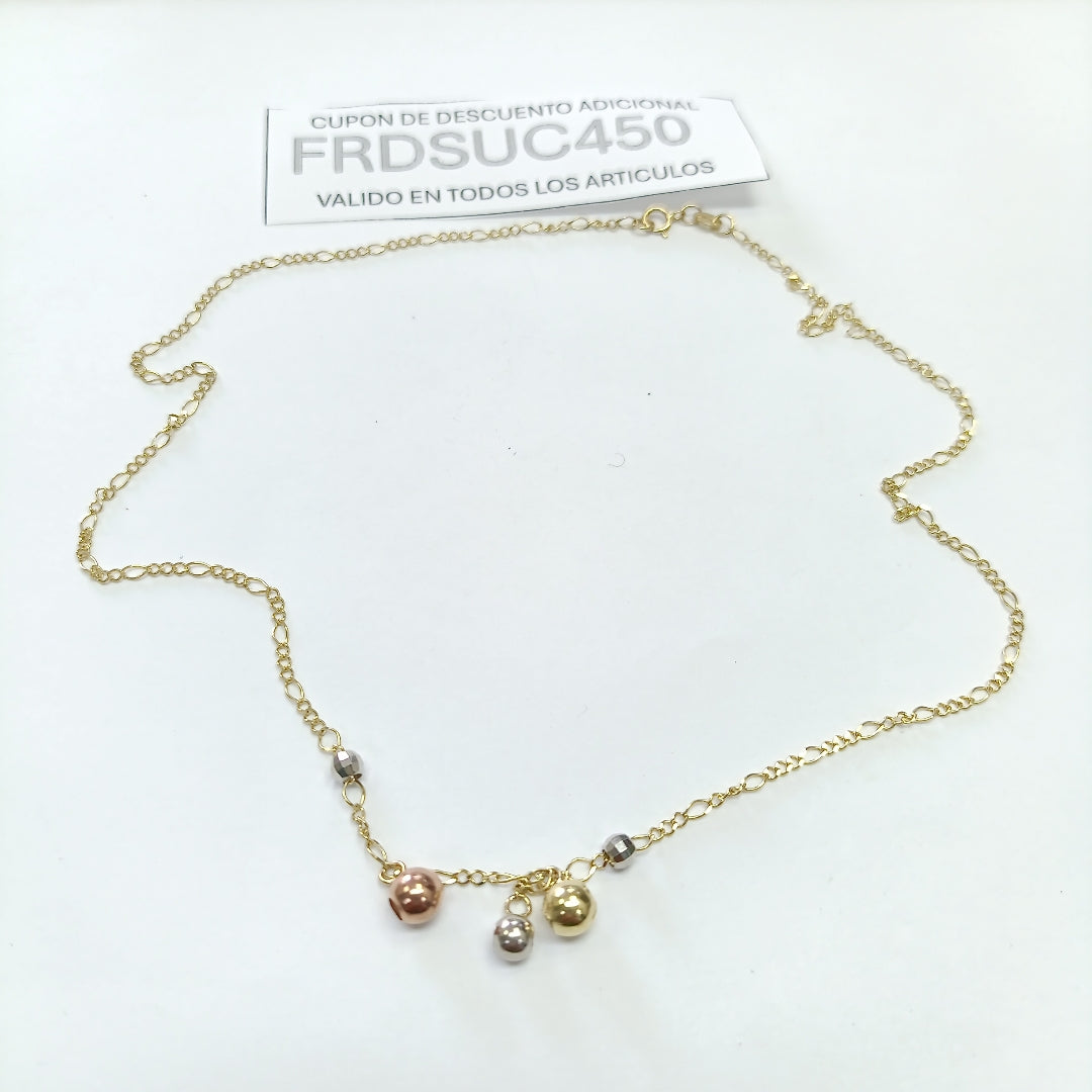 CADENA GARGANTILLA 3X1 CON ESFERAS COMBINADAS 14K 45 CM 3.1 GR (NUEVO)