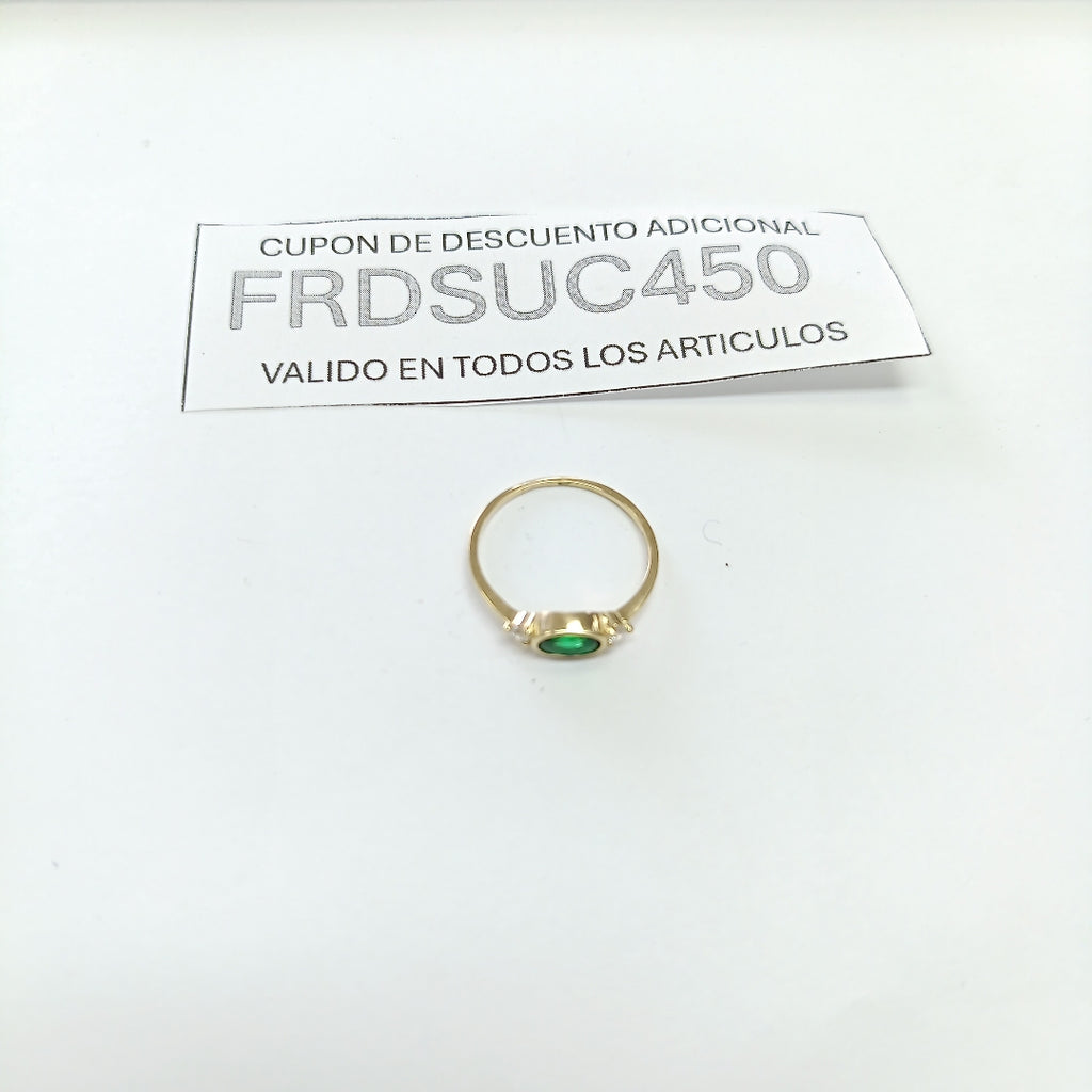 ANILLOS TEJIDO ANILLITO C CIRCONIAS Y PIEDRA VERDE 14K 7 1.1 GR (NUEVO)