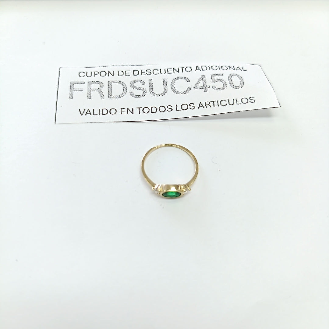 ANILLOS TEJIDO ANILLITO C CIRCONIAS Y PIEDRA VERDE 14K 7 1.1 GR (NUEVO)