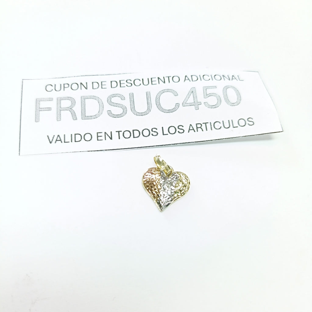 DIJE TEJIDO CORAZON LABRADO COMBINADO 14K 1.2 GR (NUEVO)