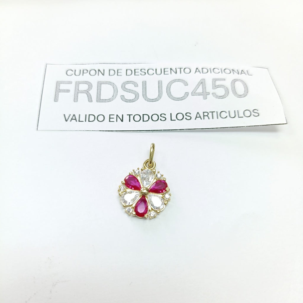 DIJE FLOR CIRCONIAS Y PIEDRAS DE COLOR 14K 2.7 GR (NUEVO)
