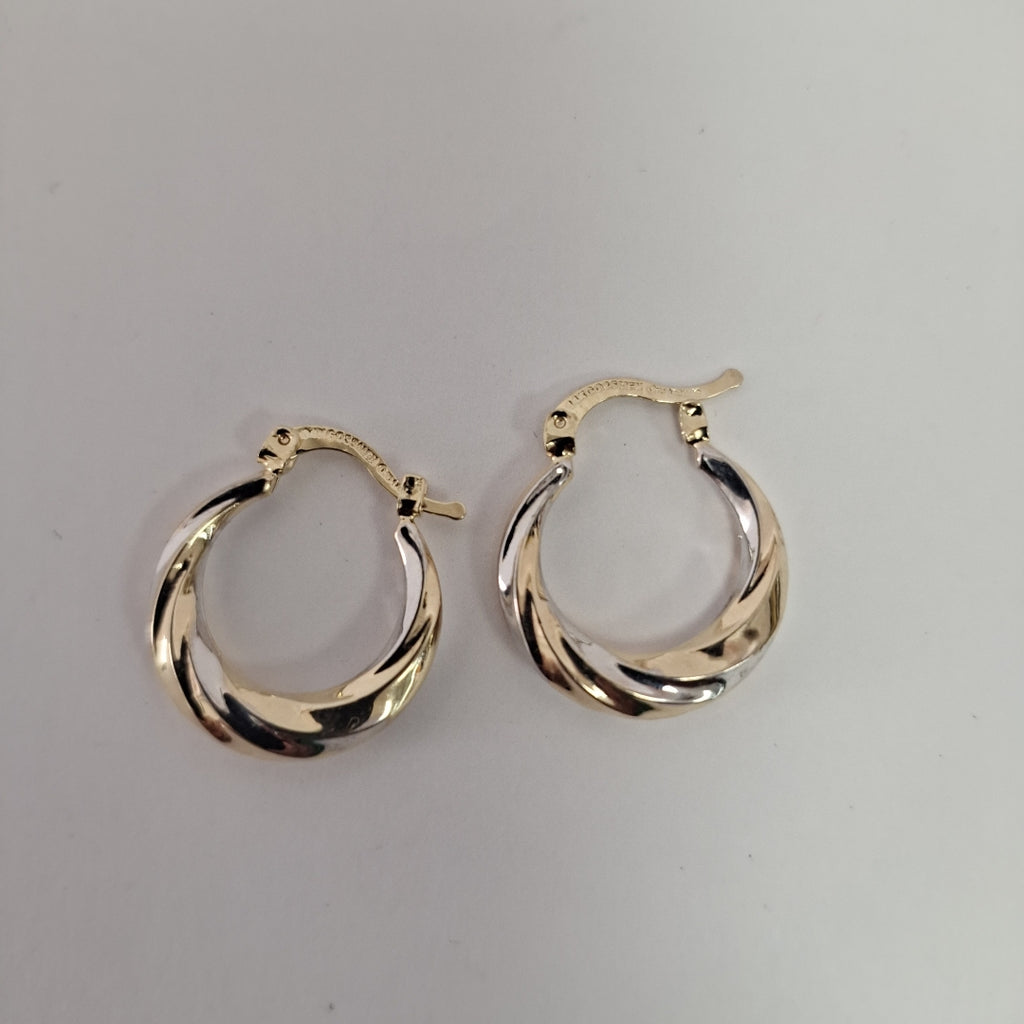 ARETES TEJIDO ARRACADA TRENZADA COMBINADA 14K 1.8 GR (NUEVO)