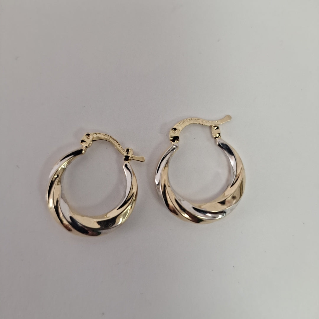 ARETES TEJIDO ARRACADA TRENZADA COMBINADA 14K 1.8 GR (NUEVO)