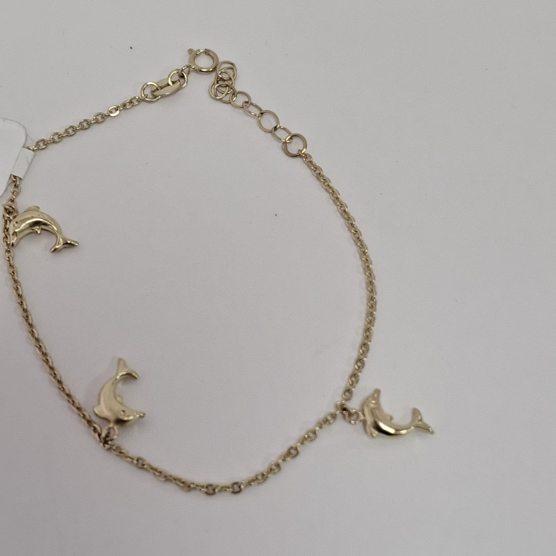 PULSERA ESPECIAL CON DIJES DELFINES 10K 18 CM 1.9 GR (NUEVO)