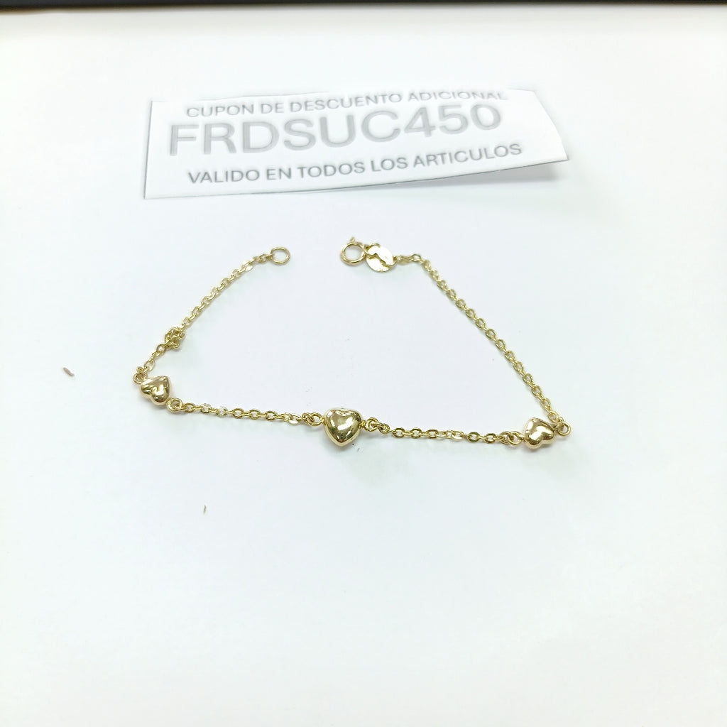 PULSERA TEJIDO ESPECIAL CON CORAZONES 14K 18 CM 1.7 GR (NUEVO)