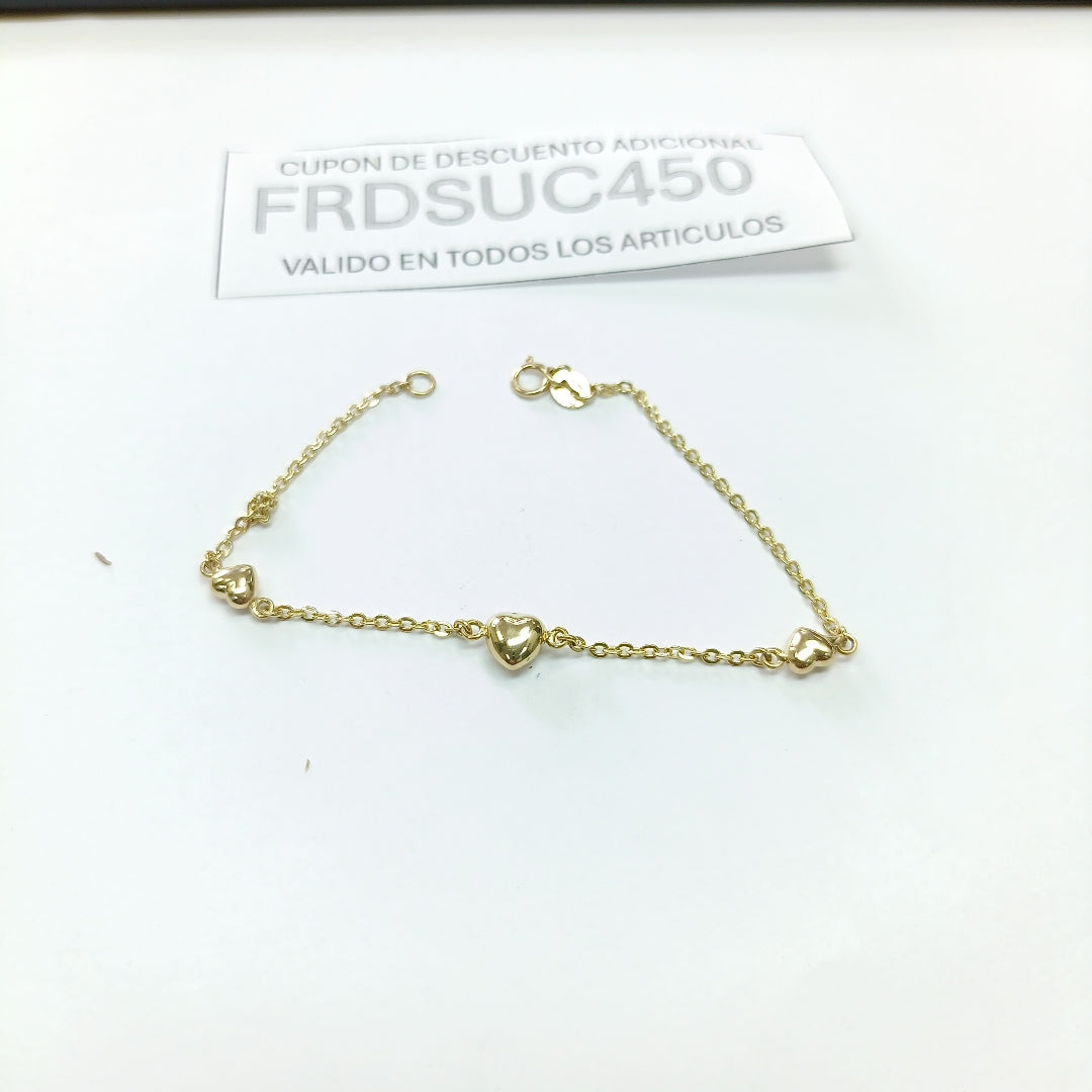 PULSERA TEJIDO ESPECIAL CON CORAZONES 14K 18 CM 1.7 GR (NUEVO)