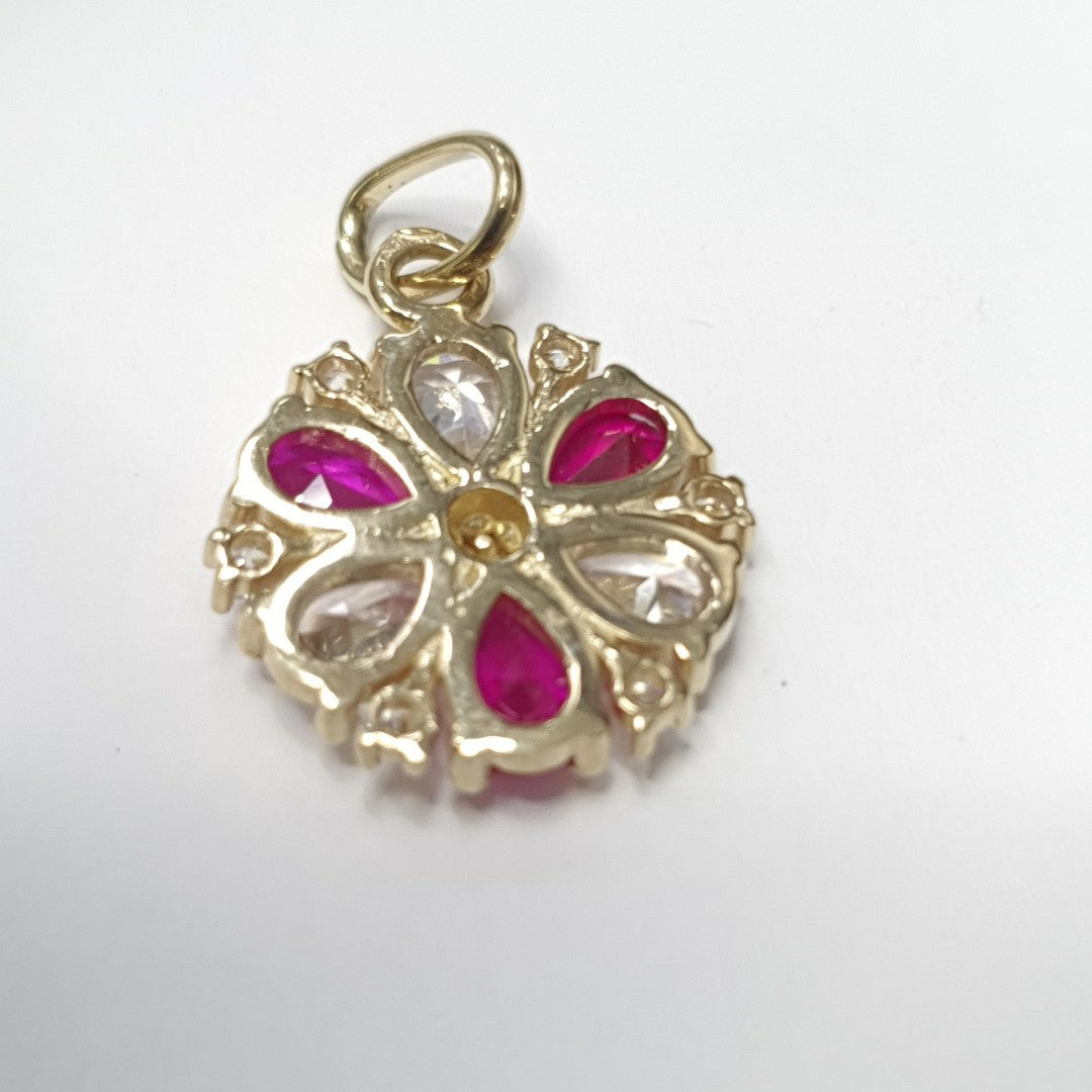 DIJE FLOR CIRCONIAS Y PIEDRAS DE COLOR 14K 2.8 GR (NUEVO)