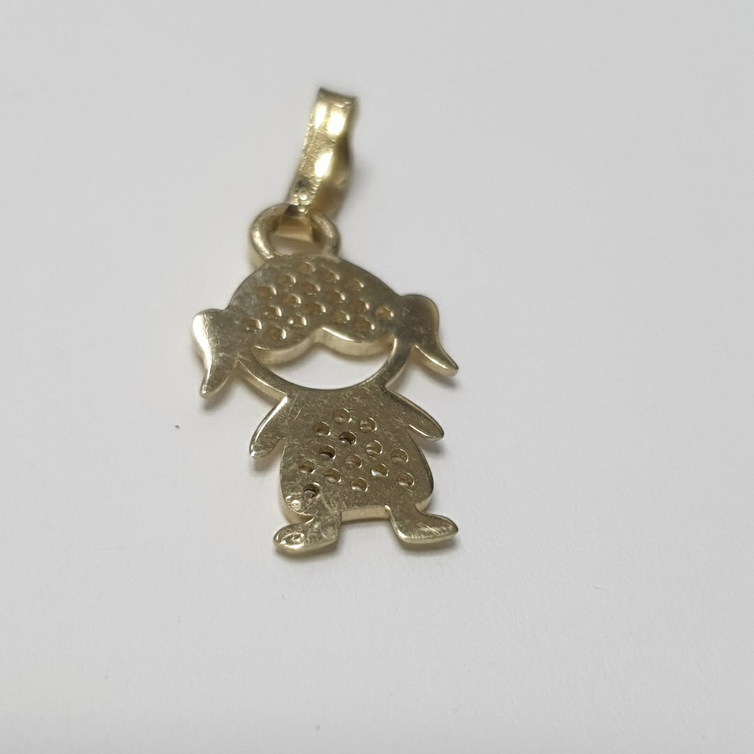 DIJE TEJIDO NIÑA CON CIRCONIAS 14K 0.9 GR (NUEVO)