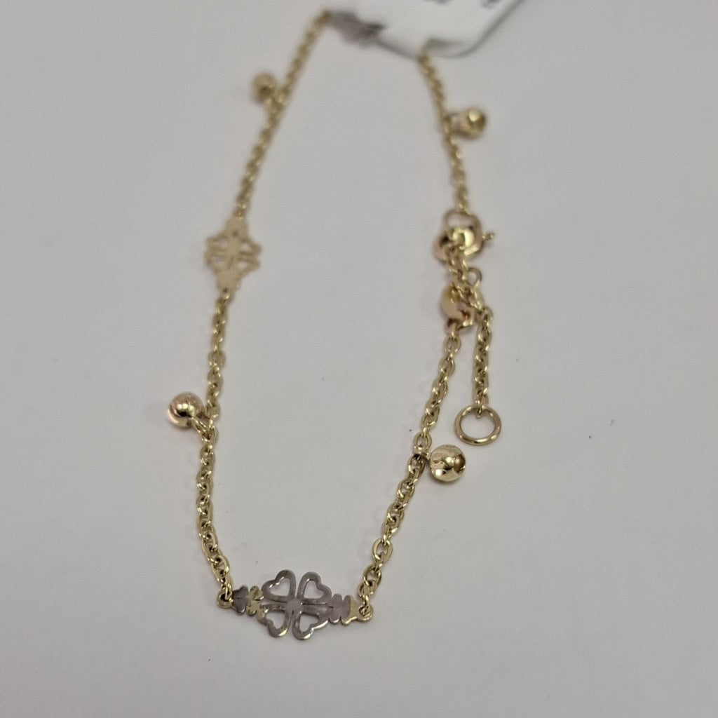 PULSERA ESPECIAL CON TREBOL 14K 18 CM 1.8 GR (NUEVO)