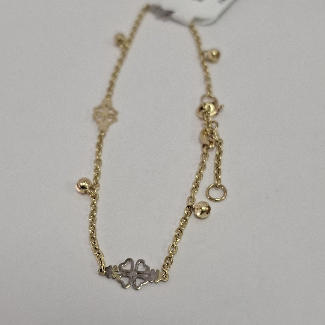 PULSERA ESPECIAL CON TREBOL 14K 18 CM 1.8 GR (NUEVO)