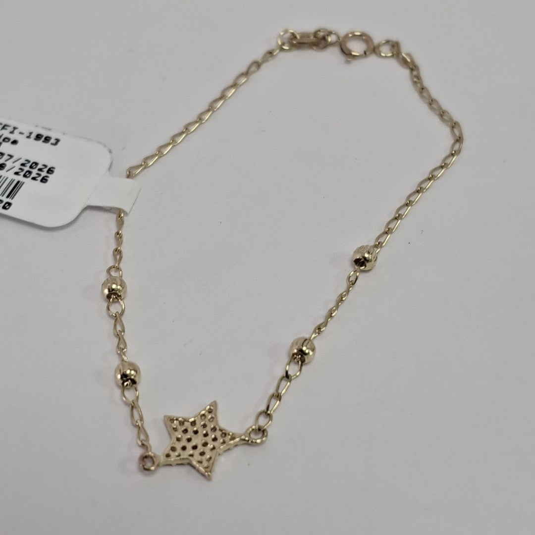 PULSERA ESPECIAL CON ESTRELLA Y CIRCONIAS 14K 18 CM 1.5 GR (NUEVO)