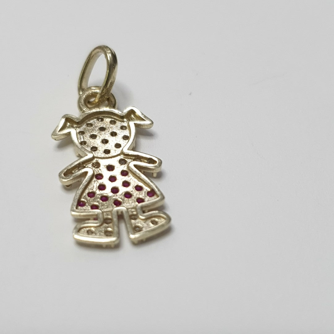 DIJE NIÑA CON CIRCONIAS Y PIEDRAS DE COLOR 10K 1.1 GR (NUEVO)