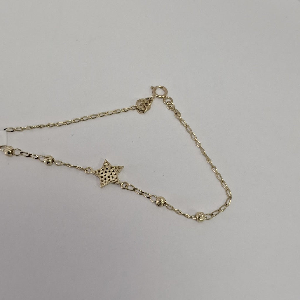 PULSERA ESPECIAL CON ESTRELLA Y CIRCONIAS 14K 18 CM 1.5 GR (NUEVO)