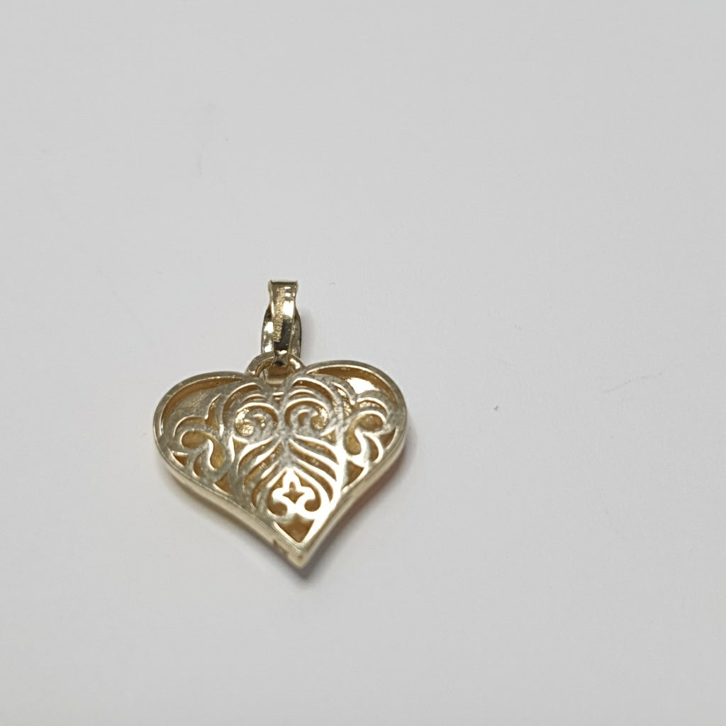 DIJE TEJIDO CORAZON LABRADO COMBINADO 14K 1.2 GR (NUEVO)