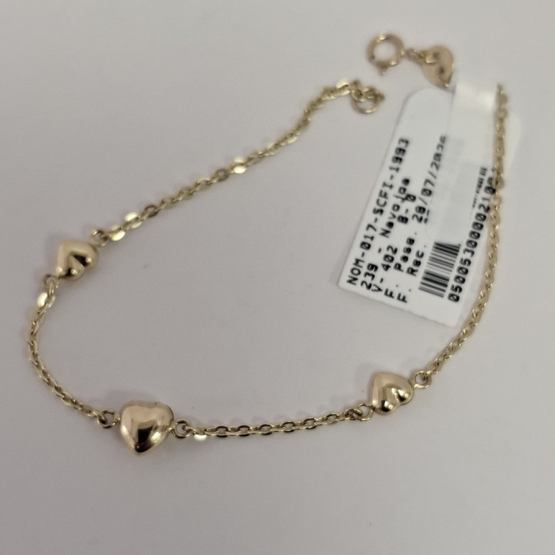 PULSERA TEJIDO ESPECIAL CON CORAZONES 14K 18 CM 1.6 GR (NUEVO)
