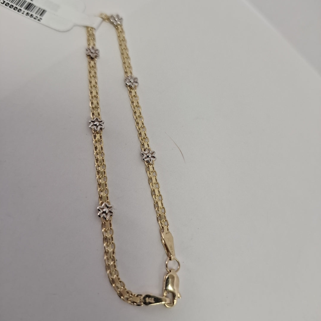 PULSERA ESPECIAL C FLORES 14K 18 CM 2.9 GR (NUEVO)