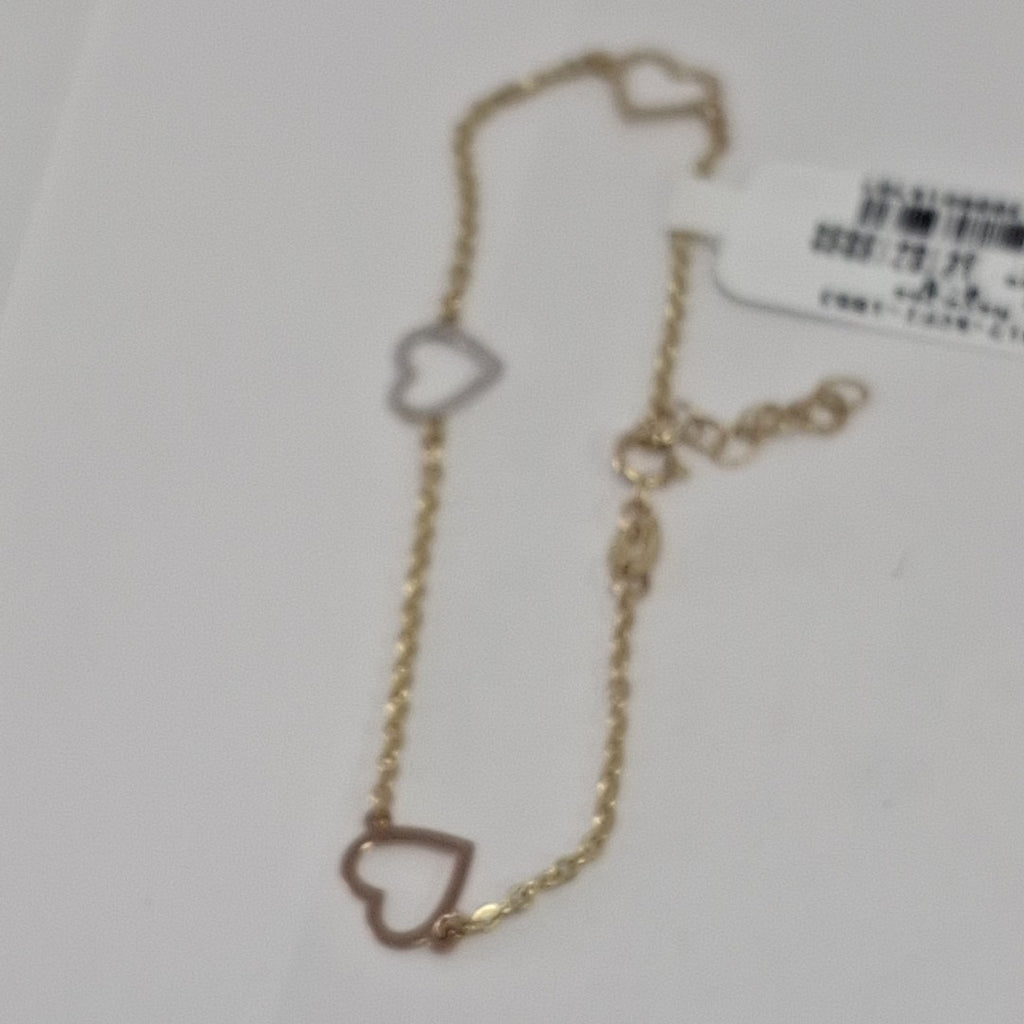 PULSERA ESPECIAL CON CORAZONES CONBINADOS 14K 18 CM 1.7 GR (NUEVO)