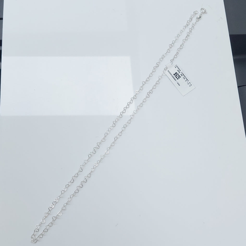 CADENA CORAZONES PLATA .925 55 CM 2.72 GR (NUEVO)