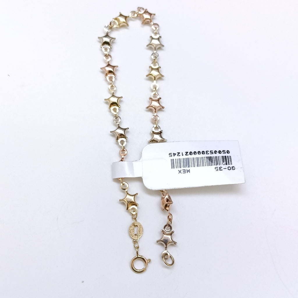 PULSERA TEJIDO ESPECIAL ESTRELLAS COMBINADAS 14K 18 CM 2.3 GR (NUEVO)