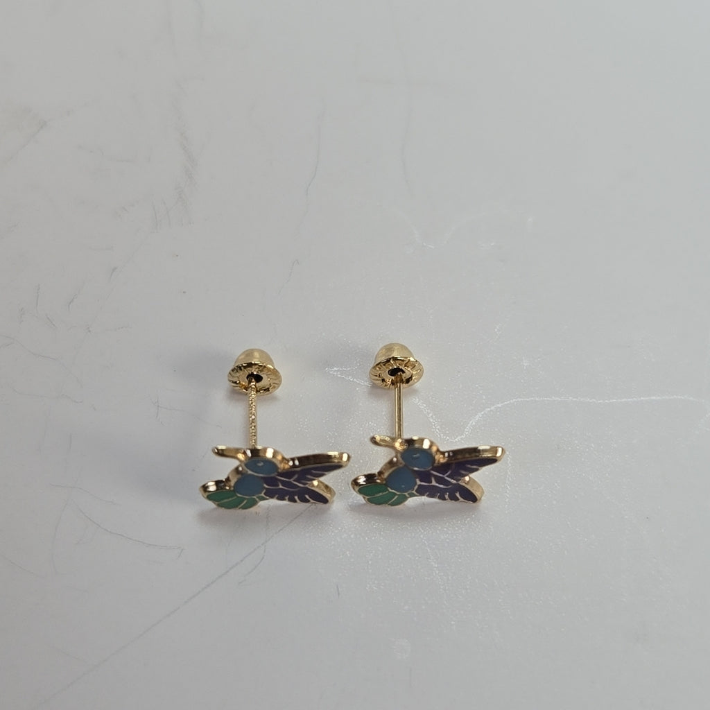 BROQUELES BROQUEL FIG COLIBRI ESMALTE AZUL 14K 0.2138 GR (NUEVO)