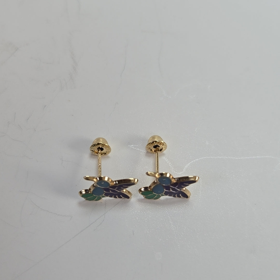 BROQUELES BROQUEL FIG COLIBRI ESMALTE AZUL 14K 0.2138 GR (NUEVO)
