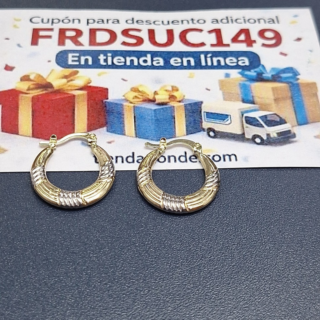 ARETES TEJIDO ARRACADAS COMBINADAS HUECAS 14K 2 GR (NUEVO)
