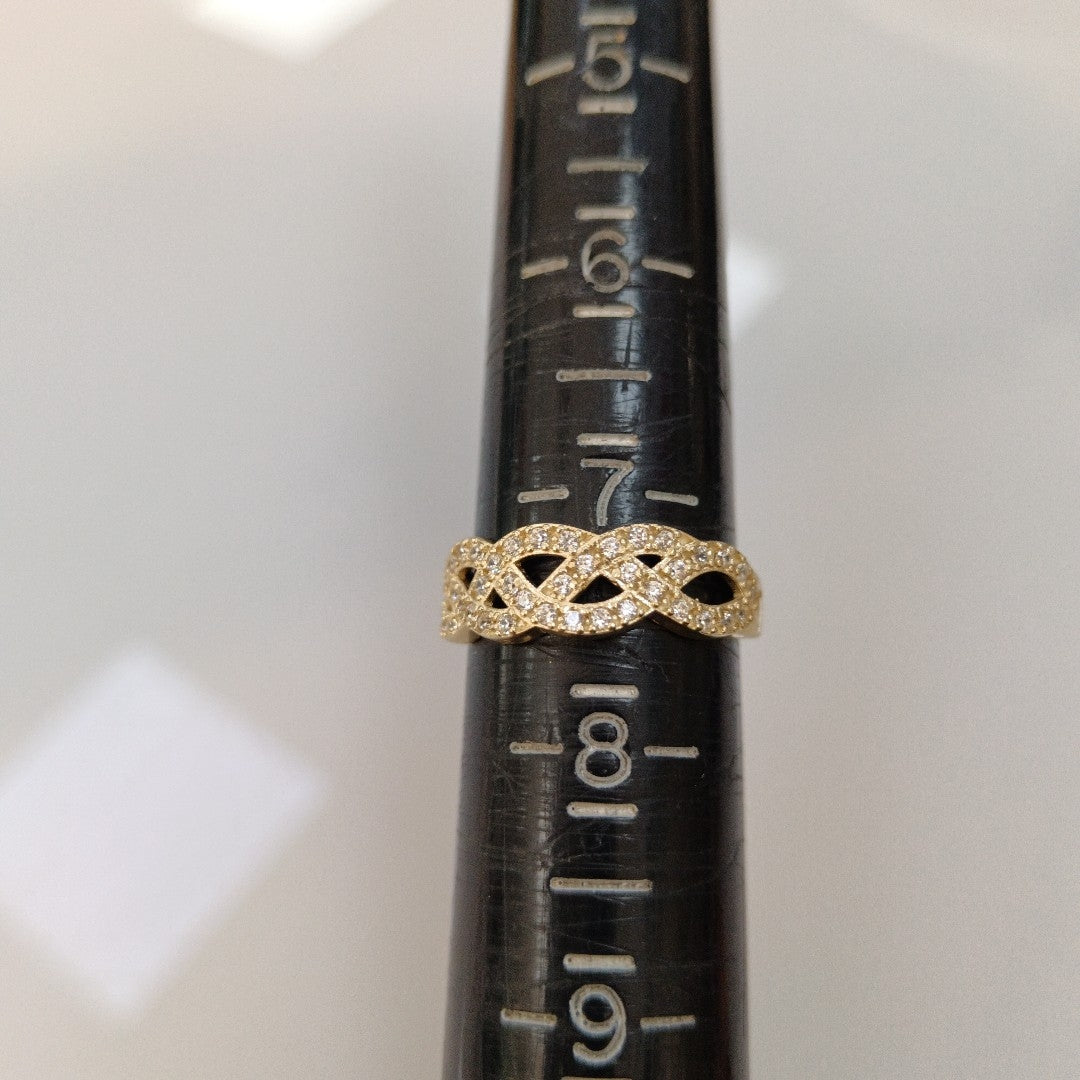 ANILLOS TRENZADO CON CIRCONIAS 14K TALLA 7 2.5 GR (NUEVO)