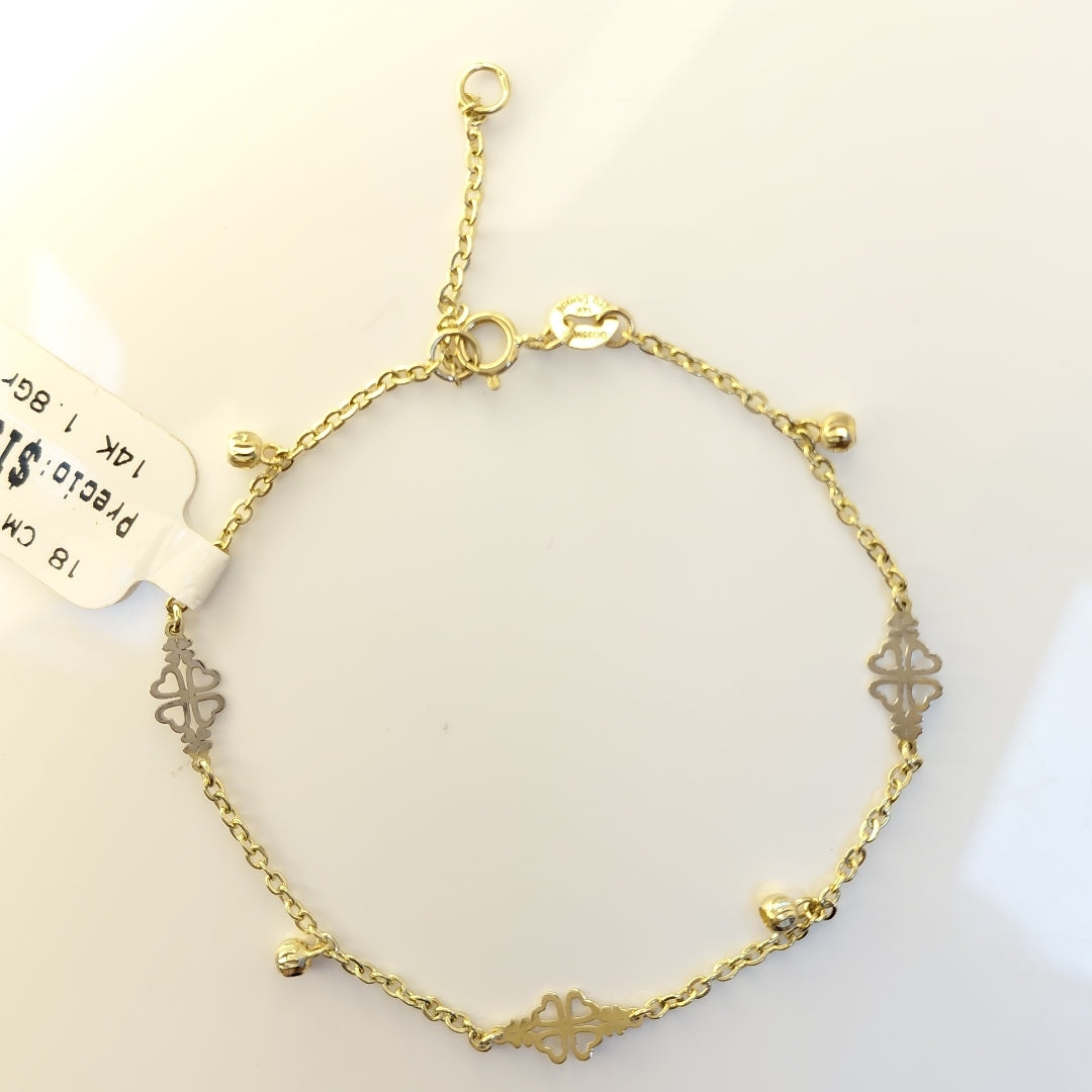 PULSERA ESPECIAL CON TREBOL 14K 18 CM 1.8 GR (NUEVO)