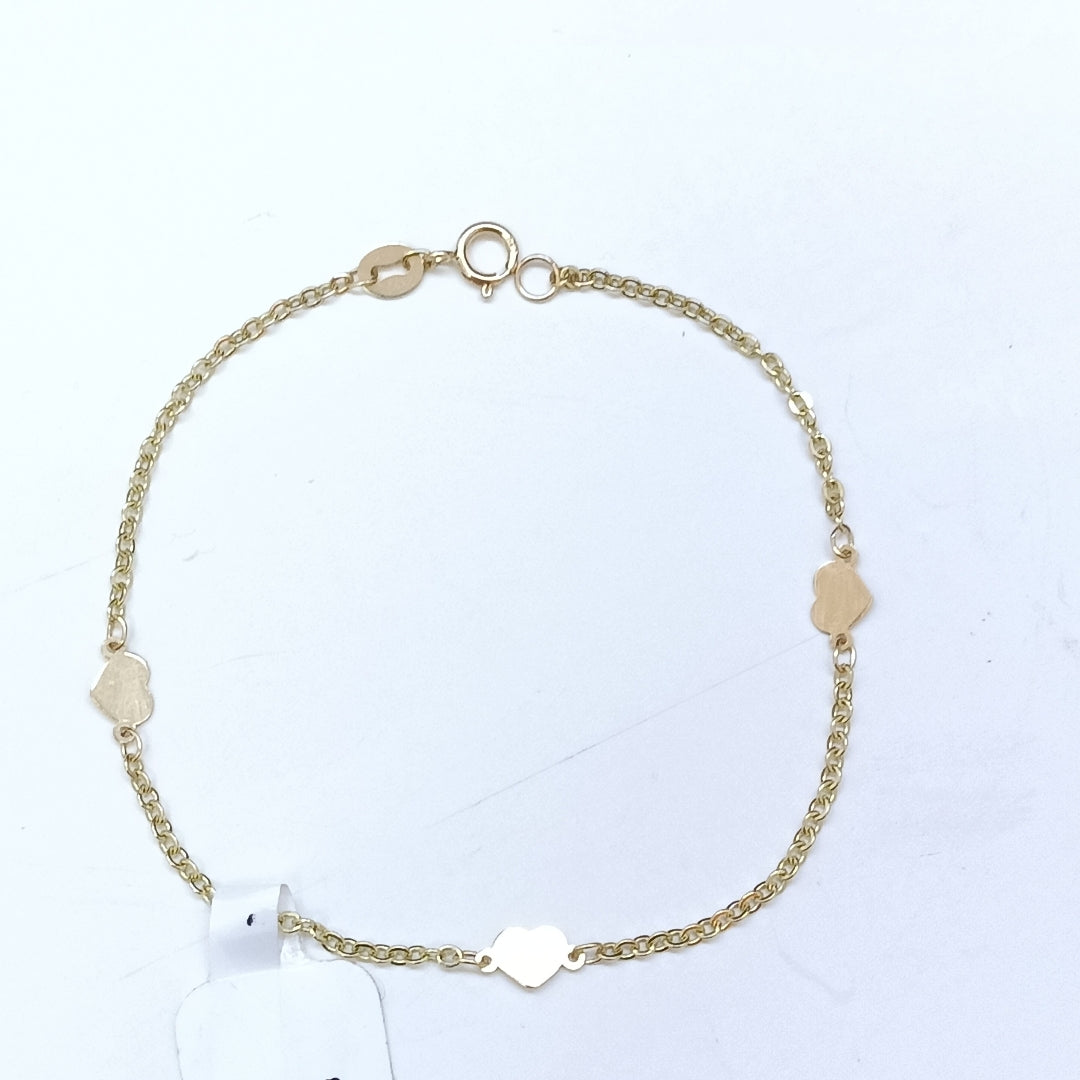 PULSERA TEJIDO ESPECIAL FIG CORAZONES 14K 18 CM 1.3 GR (NUEVO)
