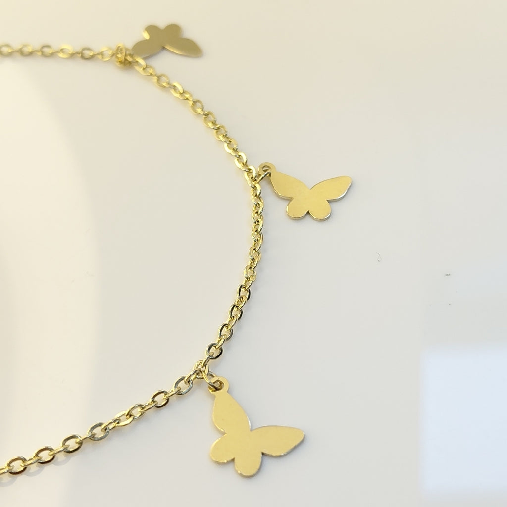 PULSERA ESPECIAL CON MARIPOSAS 14K 18 CM 2.1 GR (NUEVO)