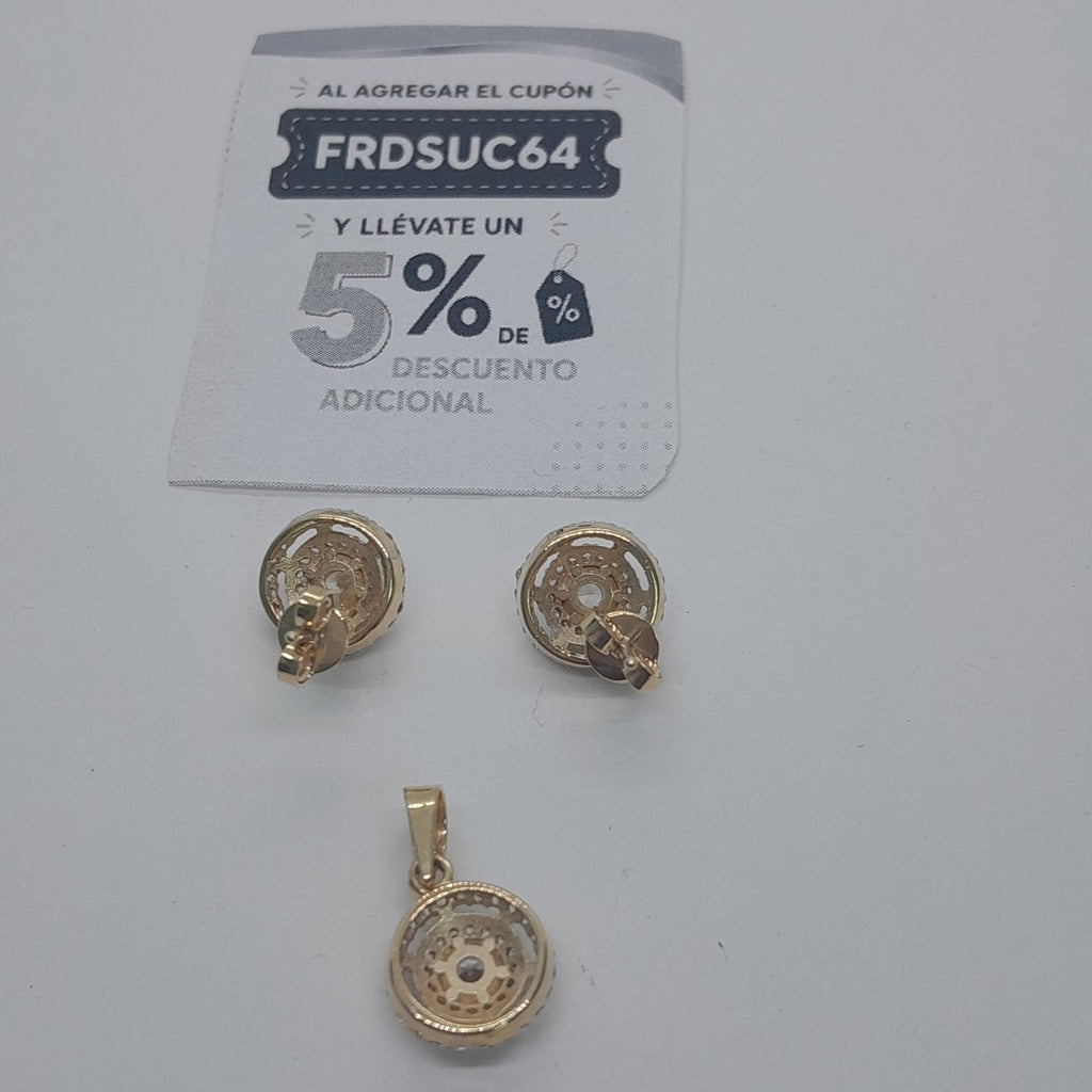 BROQUELES MEDIO ADEREZO BROQUELES Y DIJE C CIRCONIAS 14K 4.2 GR (NUEVO)